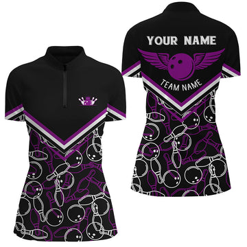 Custom Black & Purple 3D Bowling Quarter Zip for Women N6441