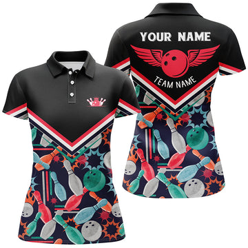 Custom Black Short Sleeve Polo Bowling Shirt for Women N6008