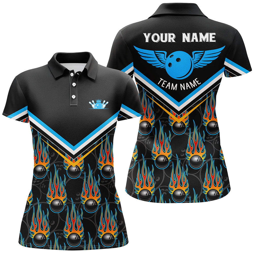 Custom Black Flame Bowling Polo Shirt for Women N6011