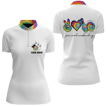 Women's Tie-Dye Peace Love Bowling Quarter Zip Shirt N6693