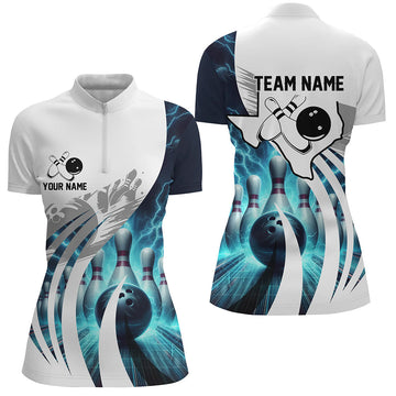 Blue Thunder Women's Bowling Quarter Zip Shirt - Custom Texas Team Jersey N7074