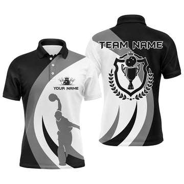 Men's Black & White Retro Bowling Polo Shirt N6704