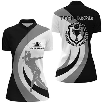 Black & White Retro Bowling Quarter-Zip Shirt for Women N6704