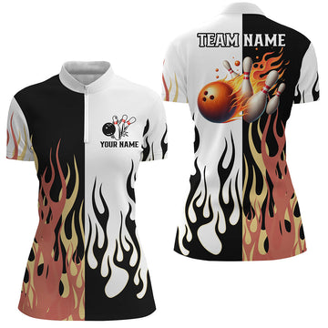 Black & White Women's Quarter Zip Bowling Team Jerseys N7351