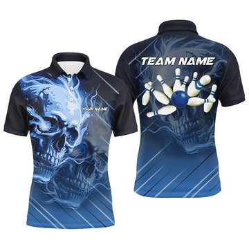 Custom Blue Skull Bowling Polo for Men N7684