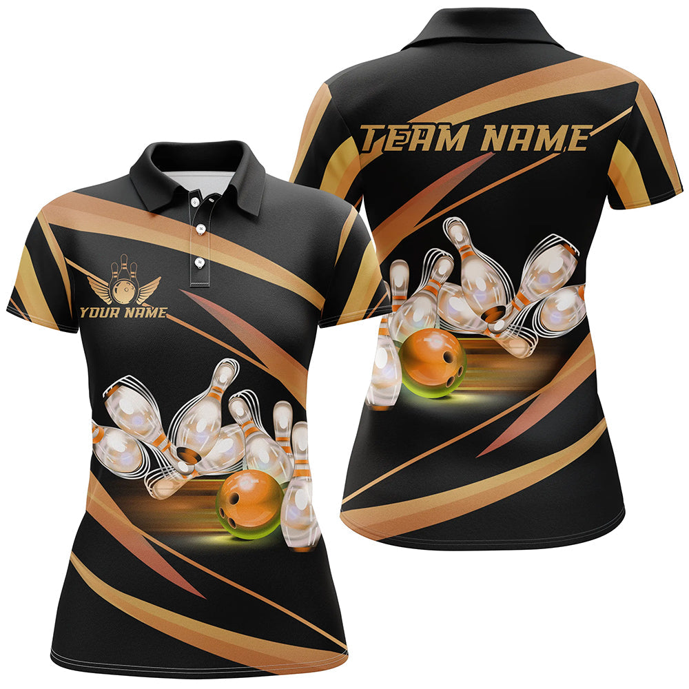Custom Black & Gold Bowling Shirts for Women N8347