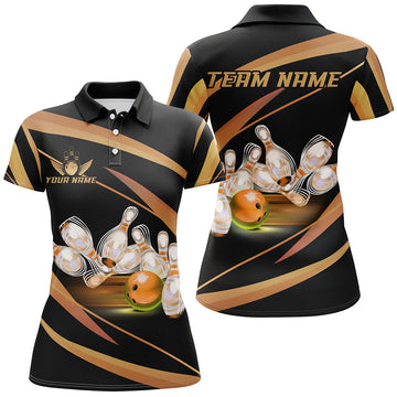 Custom Black & Gold Bowling Shirts for Women N8347
