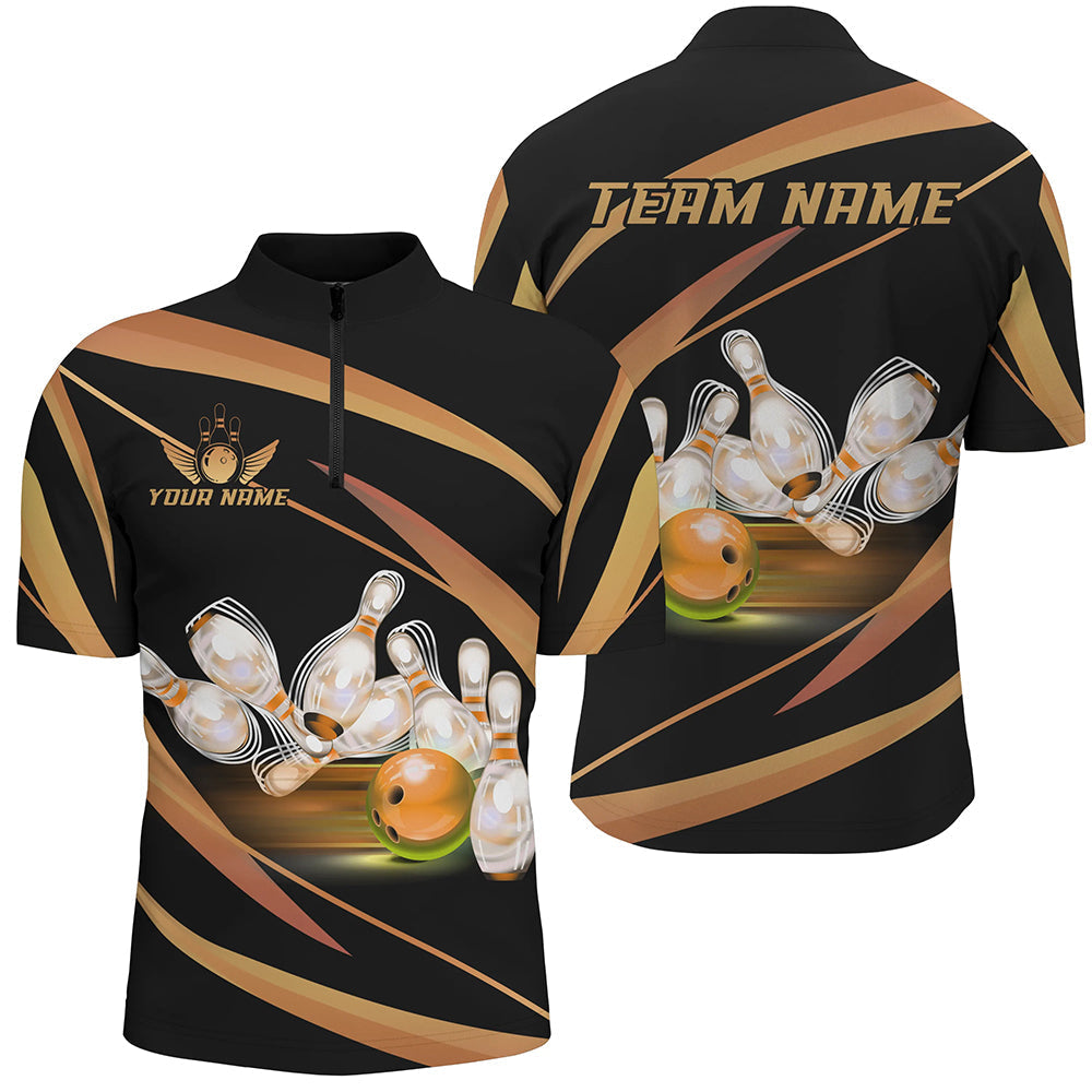 Men's Custom Black & Gold Bowling Shirts N8347