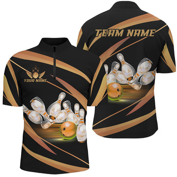Men's Custom Black & Gold Bowling Shirts N8347