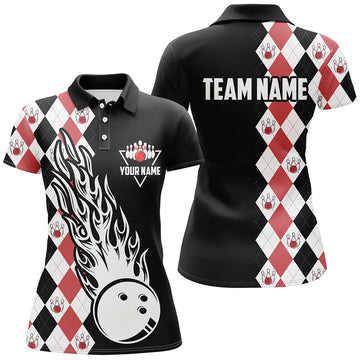 Women's Custom Black & Red Argyle Bowling Polo Shirt N6912