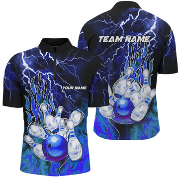 Men's Blue Lightning Thunder Bowling Quarter Zip Jersey N7078