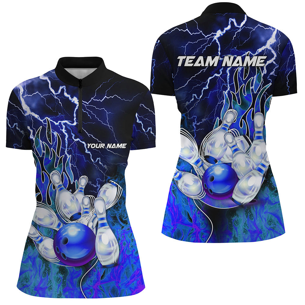Women's Bowling Quarter Zip Blue Lightning Jersey N7078