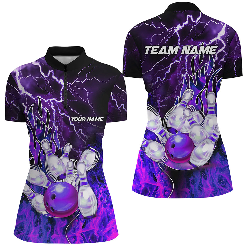 Women's Bowling Quarter Zip Purple Lightning Jersey N7079