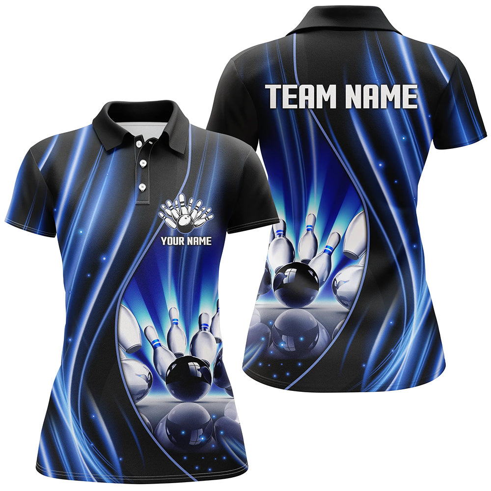 Women's Blue & Black Bowling Polo Shirt - Custom League Jersey N7082