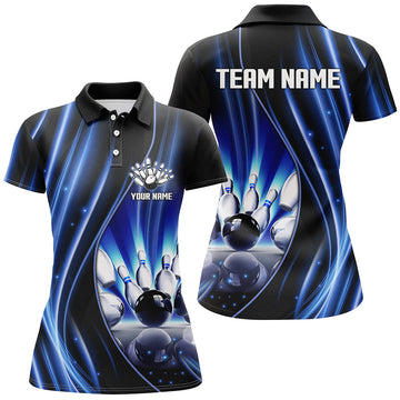 Women's Blue & Black Bowling Polo Shirt - Custom League Jersey N7082