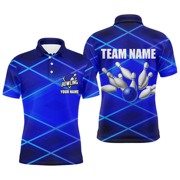 Men's Bowling Polo 1/4 Zip - Custom Neon Blue Team Jersey N7540
