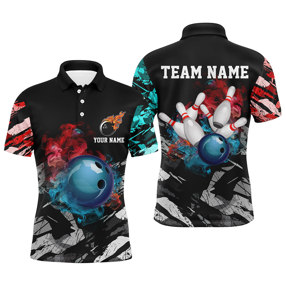 Black Camo Bowling Polo Shirt, Quarter Zip for Men N7690