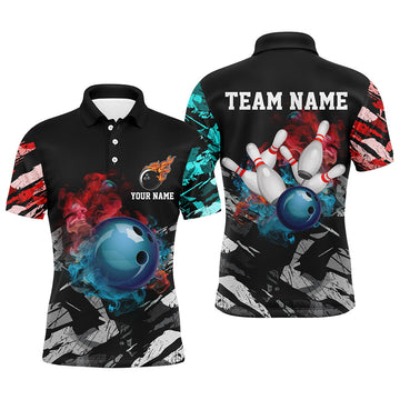 Black Camo Bowling Polo Shirt, Quarter Zip for Men N7690