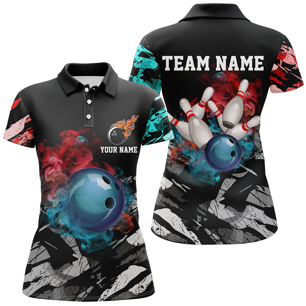 Black Camo Women's Bowling Polo Shirt, Quarter Zip N7690