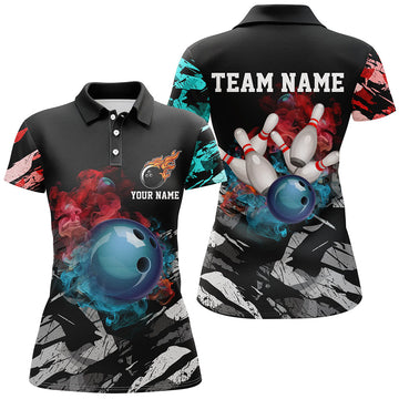 Black Camo Women's Bowling Polo Shirt, Quarter Zip N7690