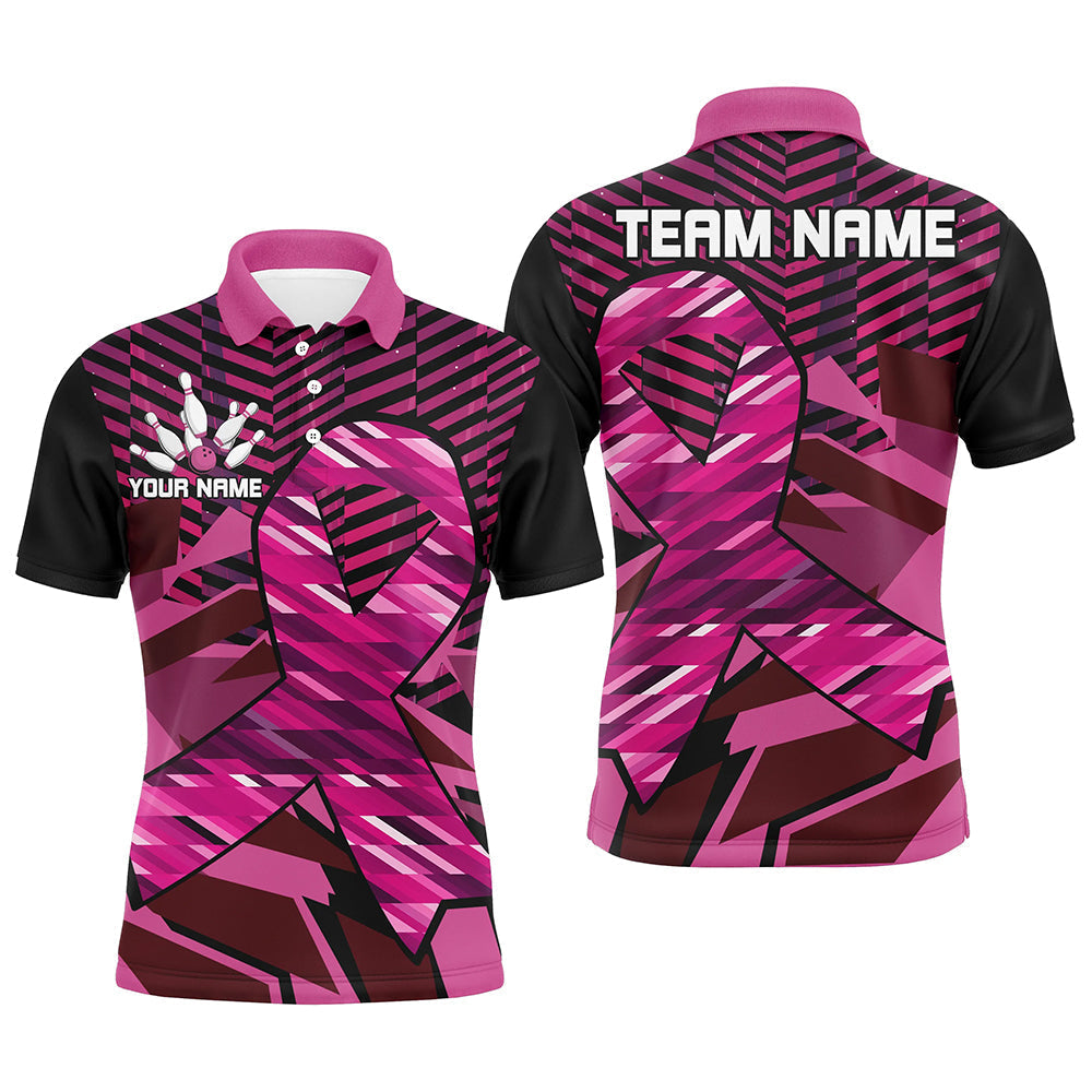 Men's Black and Pink Breast Cancer Awareness Bowling Shirts N8126