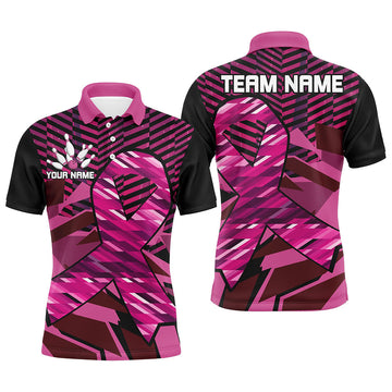 Men's Black and Pink Breast Cancer Awareness Bowling Shirts N8126