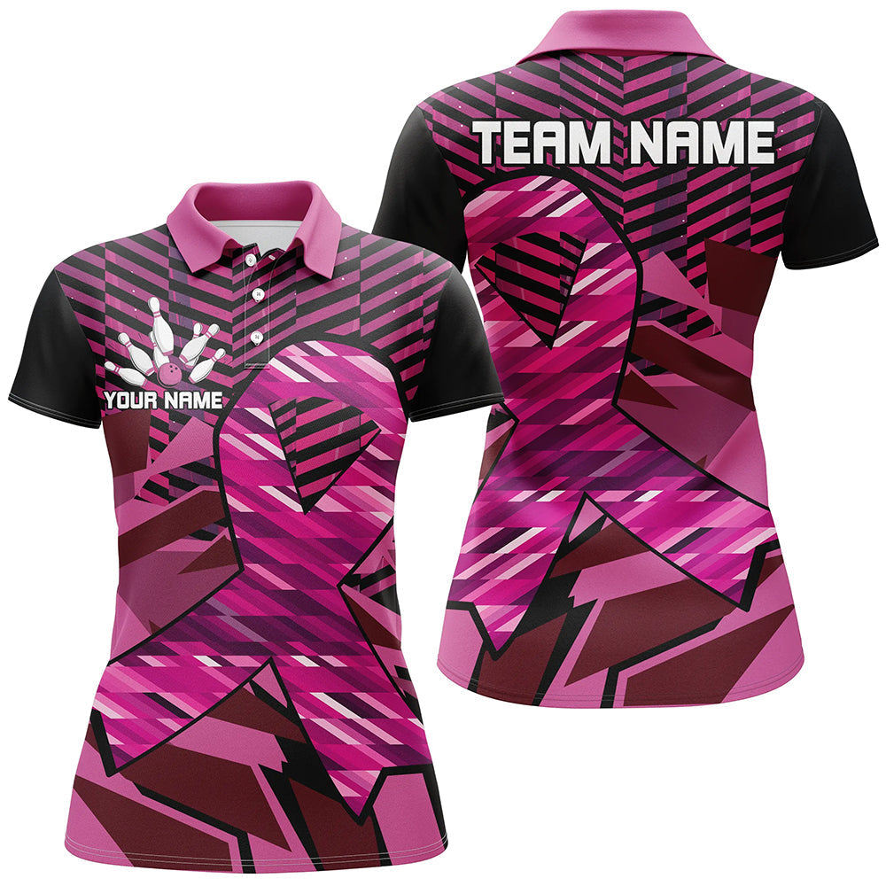Women's Black & Pink Breast Cancer Awareness Bowling Shirts N8126