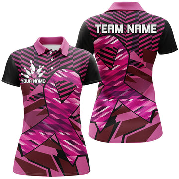 Women's Black & Pink Breast Cancer Awareness Bowling Shirts N8126