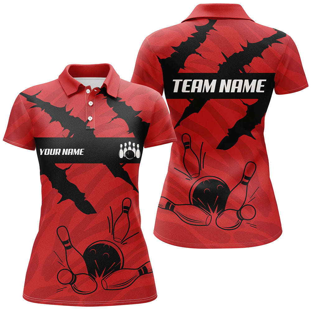 Women's Black/Red Camo Bowling Polo, Quarter Zip Jersey N7703