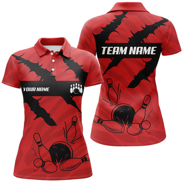 Women's Black/Red Camo Bowling Polo, Quarter Zip Jersey N7703