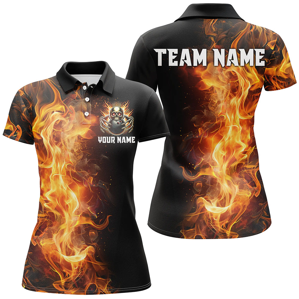 Black Flame Skull Bowling Shirt for Women - Custom Team Jersey N8369