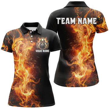 Black Flame Skull Bowling Shirt for Women - Custom Team Jersey N8369