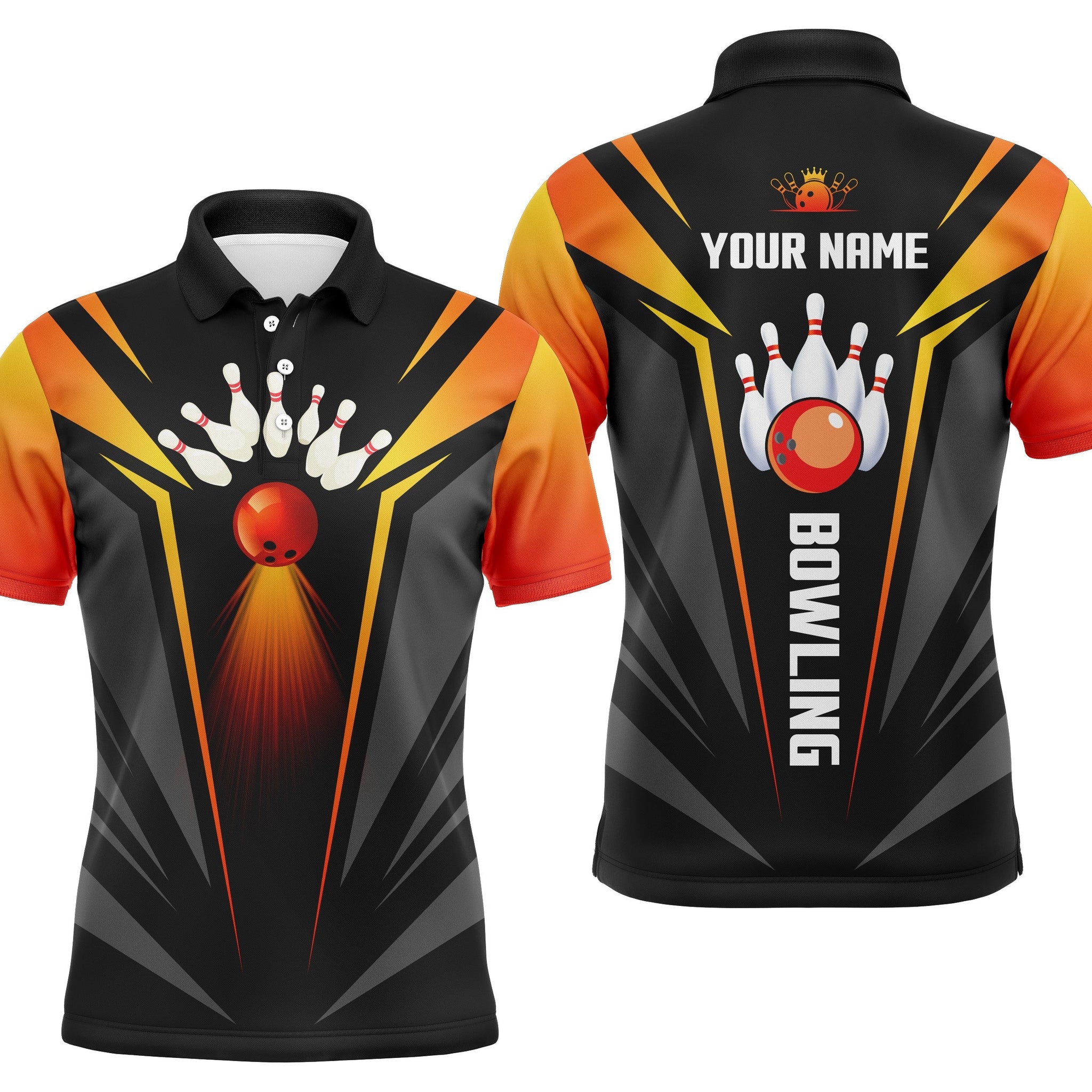 Men's Black and Orange Bowling Team Shirt N4458
