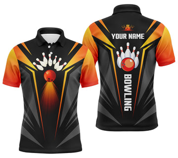 Men's Black and Orange Bowling Team Shirt N4458
