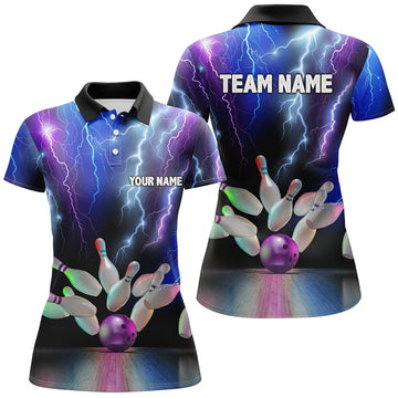 Women's Bowling Polo Shirt - Colourful Thunderstorm Design N7093