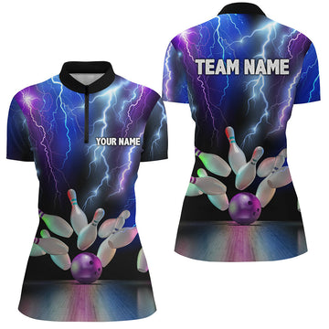 Women's Bowling Quarter Zip Shirt - Colourful Thunderstorm Team Jersey N7093