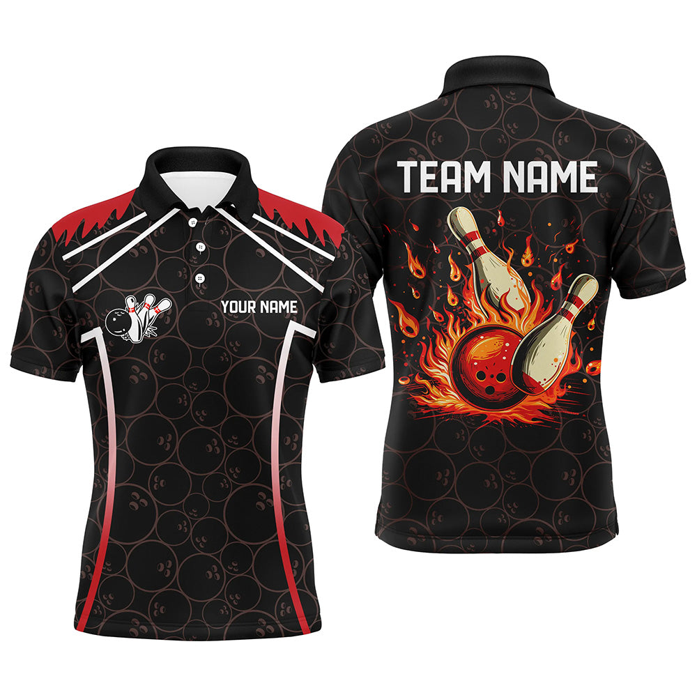 Black Camo Bowling Jerseys for Men - Custom Retro Flame Team Shirts | Red N7557