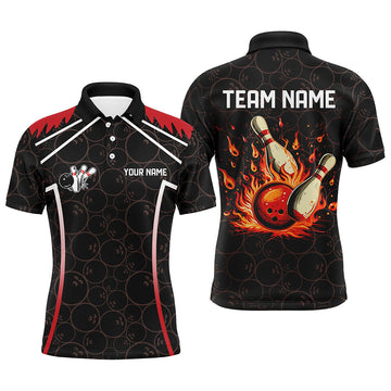 Black Camo Bowling Jerseys for Men - Custom Retro Flame Team Shirts | Red N7557