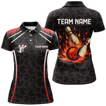 Women's Black Camo Bowling League Jersey with Red Retro Flame N7557