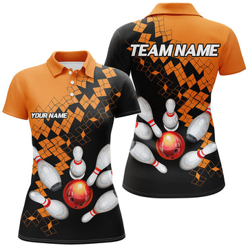 Black & Orange Women's Bowling Polo 1/4 Zip - Custom Team Shirt N7708