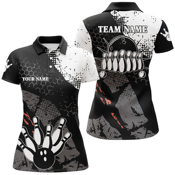 Women's Black & White Retro Bowling Polo Shirt N6264