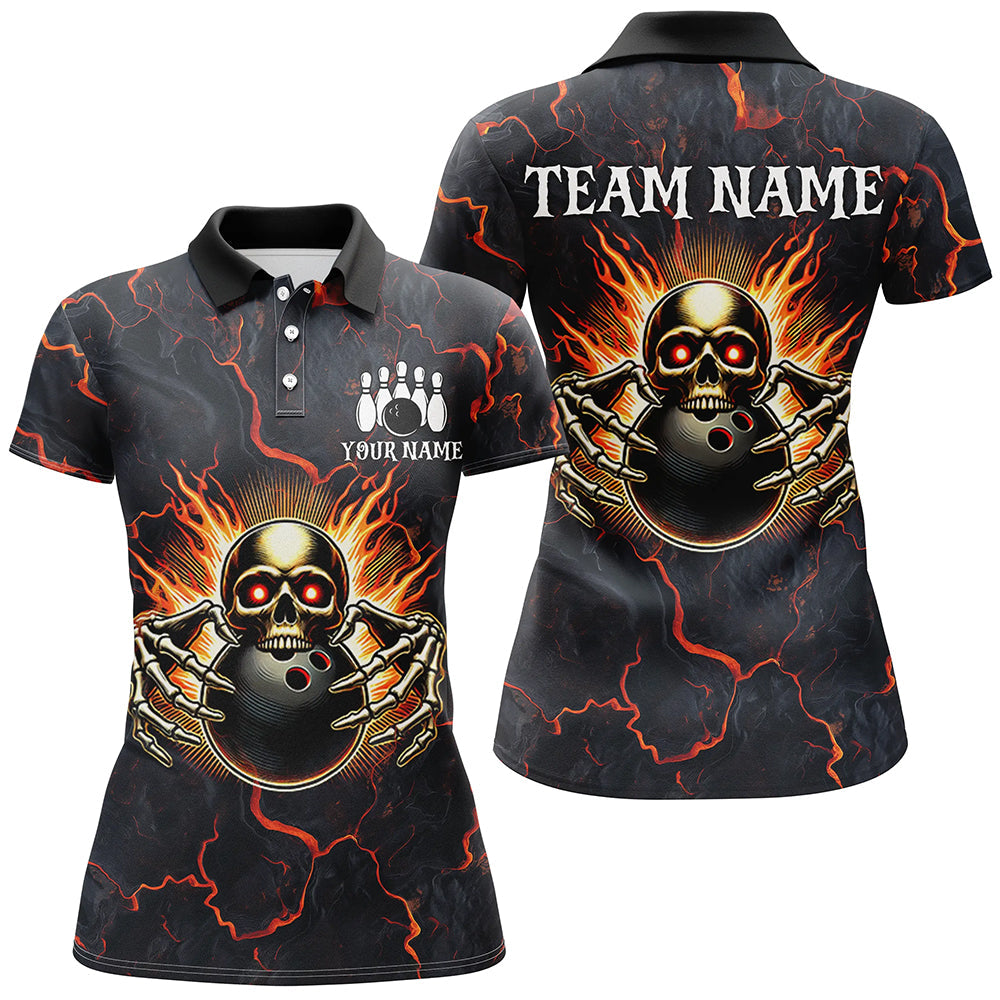 Personalised Women's Skull Bowling Polo Shirt, 1/4 Zip N8376