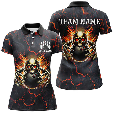 Personalised Women's Skull Bowling Polo Shirt, 1/4 Zip N8376