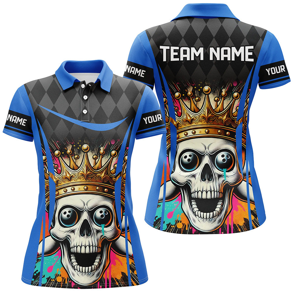 Black Argyle Skull Bowling Shirt for Women - Custom Team Jersey N8380