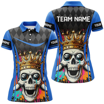 Black Argyle Skull Bowling Shirt for Women - Custom Team Jersey N8380