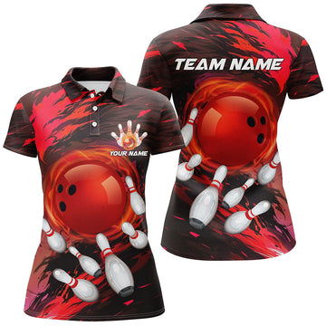 Women's Red Light Camo Bowling Polo Shirt - Custom Team Jersey N7379