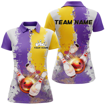 Women's Yellow & Purple Camo Bowling Polo, 1/4 Zip N8157