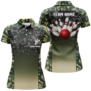 Women's Green Camo Bowling Polo Shirt N6939