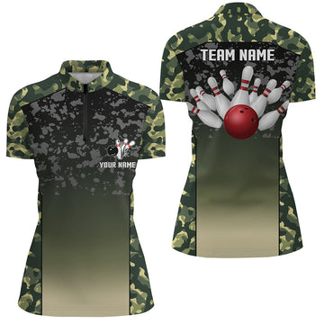 Women's Green Camo Bowling Quarter Zip Jersey N6939