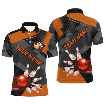 Men's Orange Bowling Quarter Zip Polo Shirt - Custom Team Jersey N7968